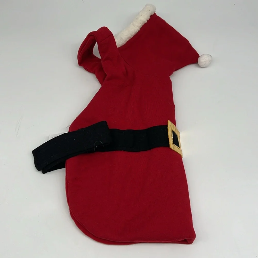 North‎ Pole Trading Company Knit Santa Dog Hooded Costume Hook & Loop Close XS